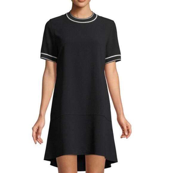 Rag & Bone Thatch Black White Trim Short Sleeve Peplum Hem Crepe Dress Size XXS - Picture 1 of 7